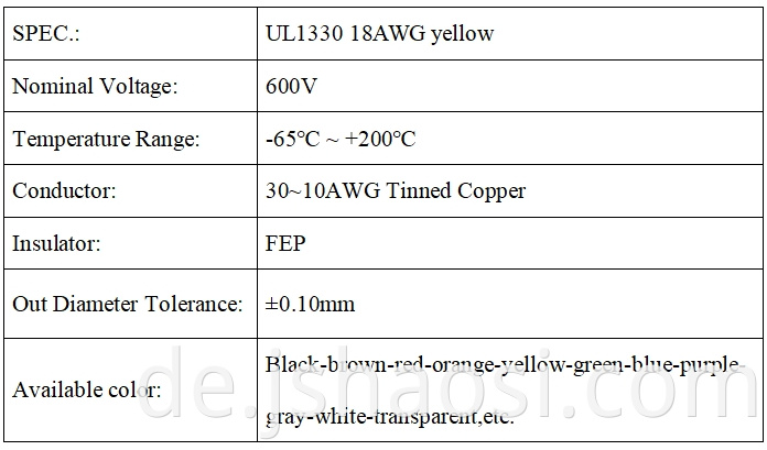 UL1330 18# yellow Fluorine plastic wire